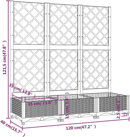 Flower Box for Garden with Integrated Trellis, White, 120 x 40 x 121.5 cm, Polypropylene PP for Climbing Plants, Practical Container for Patio and Patio, Robust Holder - QUORE