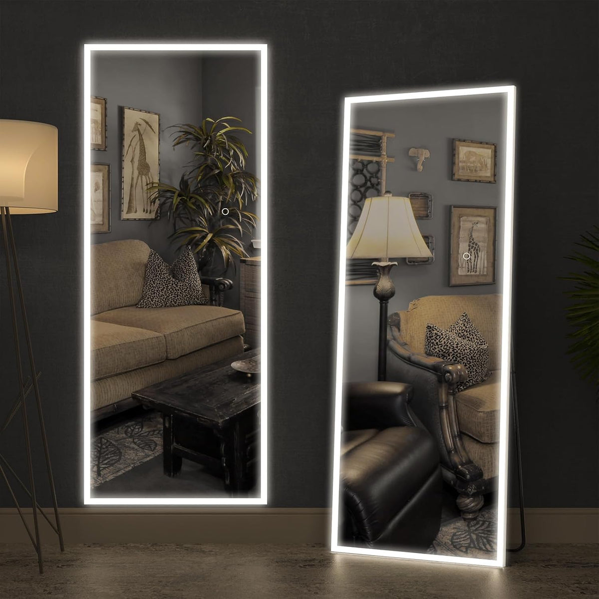 CASSILANDO Spiegel in volledige lengte 160 x 50,8 cm met ledlampen, staande vloerspiegel, wandspiegel, variabele kleur en helderheidsinstelling voor slaapkamer, led, wit met standaard