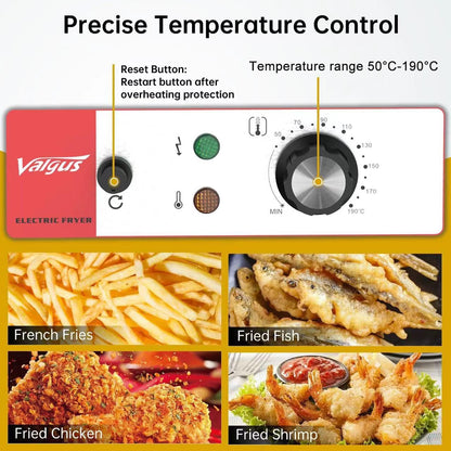 Valgus Commerciële elektrische friteuse van roestvrij staal, 3300 W, 13 l, grote keukenfriteuse met mand en deksel, afvoersysteem