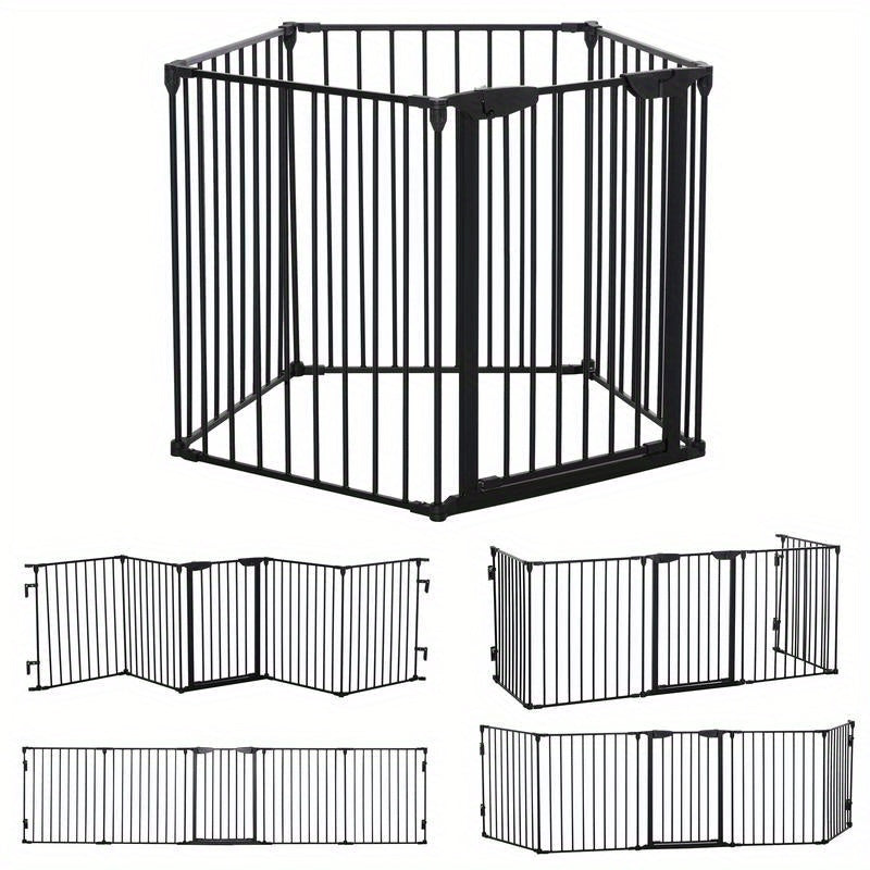 2-in-1 Pet Playpen, Foldable Safety Gate, Metal, 300 x 3 x 74.5cm, Black, Foldable Playpen, Pet Playpen for Dogs, Foldable Pet Play Pen, Pet Containment, Indoor Pet Enclosure, Spacesaving Pen, Compact Playpen, Durable Playpen