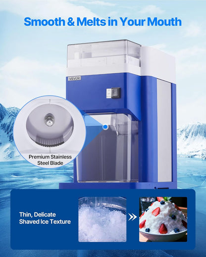 VEVOR Commerciële ijsscheermachine, sneeuwegelmachine, 1,8 l, fijn en luchtig met 300 W motor en roestvrijstalen messen, commerciële ijscrusher voor dessertwinkels, familiebijeenkomsten, restaurant