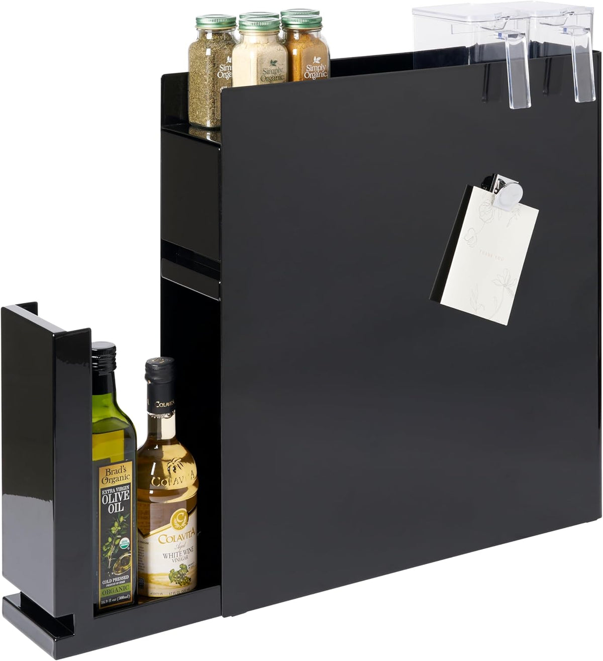 Yamazaki 4335 TOWER 2~Tiered Sliding Seasoning Rack, black, Steel/Polypropylene, 12.5 x 50~93 x 52.5 cm