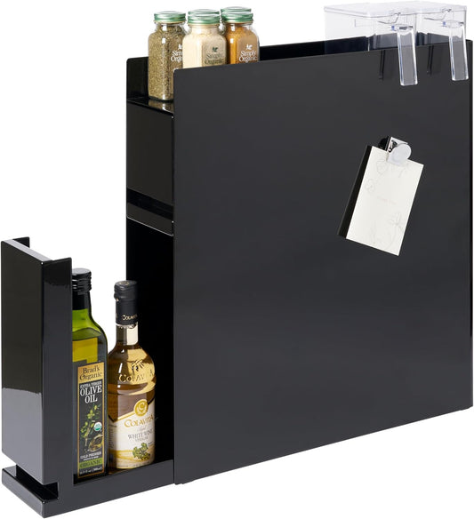Yamazaki 4335 TOWER 2~Tiered Sliding Seasoning Rack, black, Steel/Polypropylene, 12.5 x 50~93 x 52.5 cm