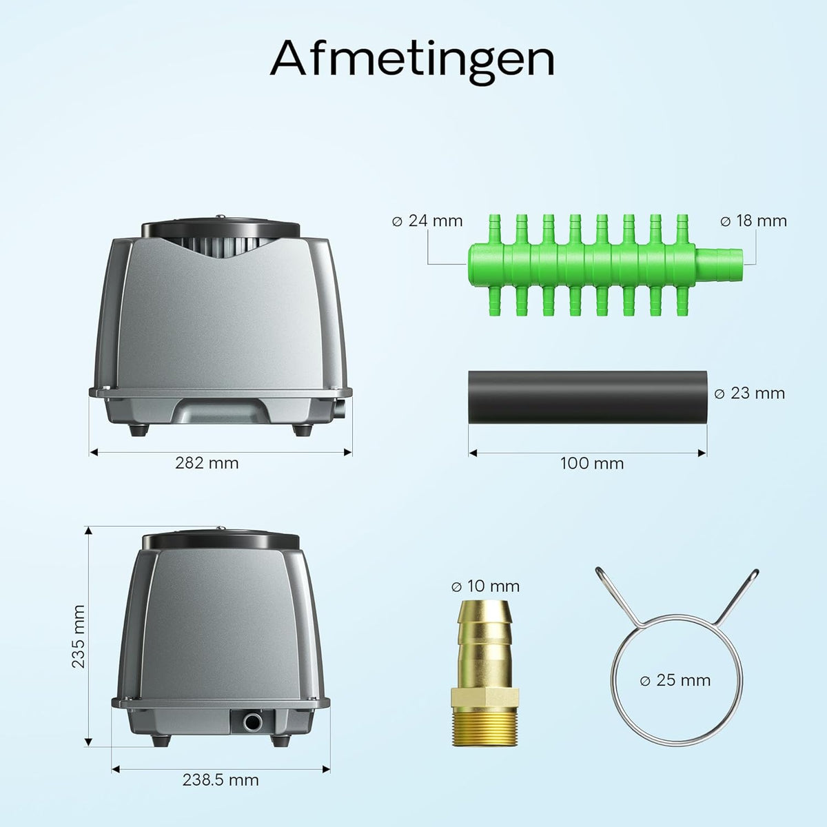 SunSun CAP-100 beluchtingspomp 70 W, luchtpomp voor 80 m³ aquarium en tuinvijver, vijverbeluchter 100 l/min met 16 luchtuitlaten, geluidsarme zuurstofpomp