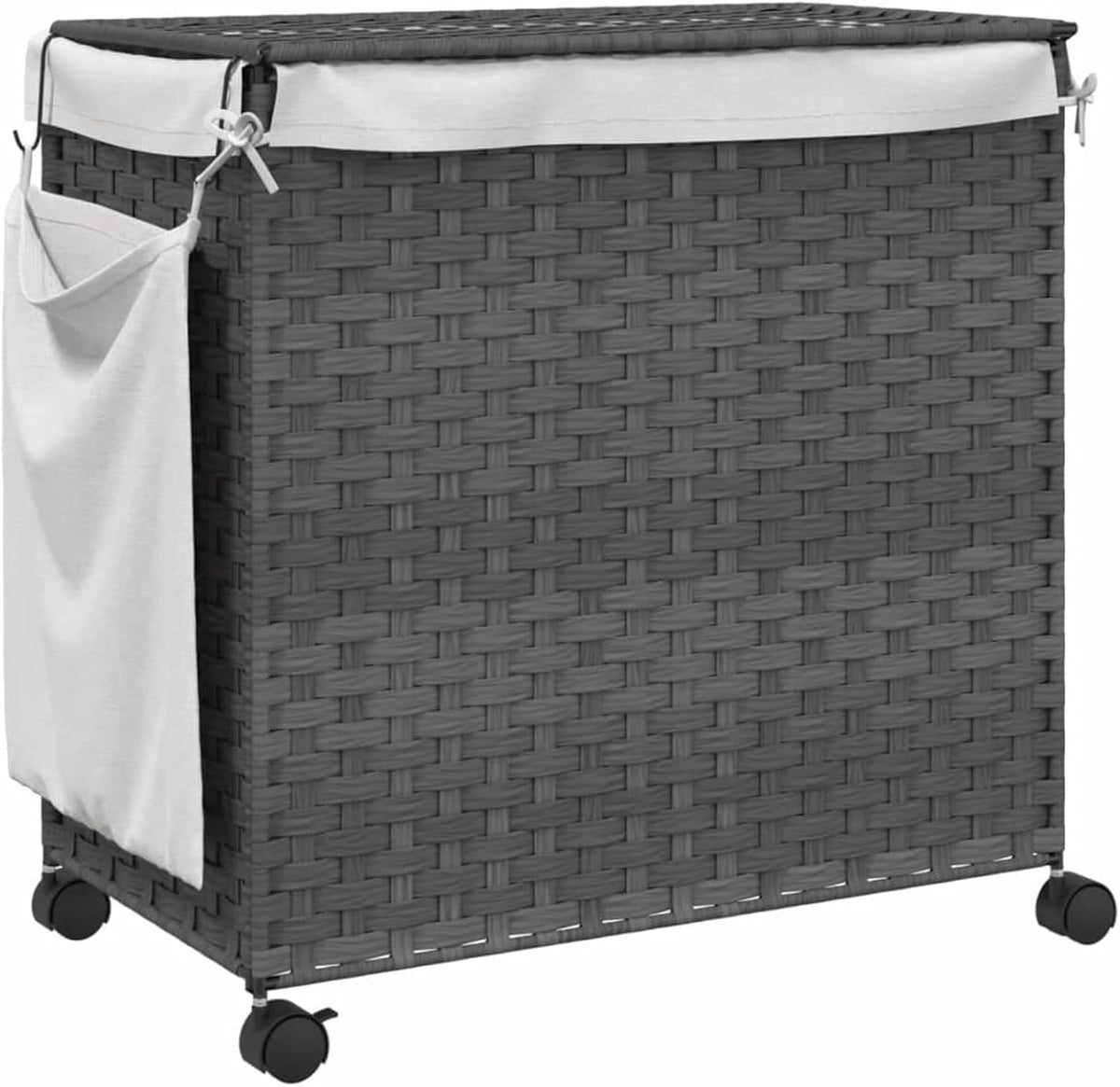 Wasmandoek – Wasmand – Waszak – Wascontainer – Wassenbak  – Inklapbaar Met Wieltjes & Remmen – 60x35x60,5 cm – Grijs