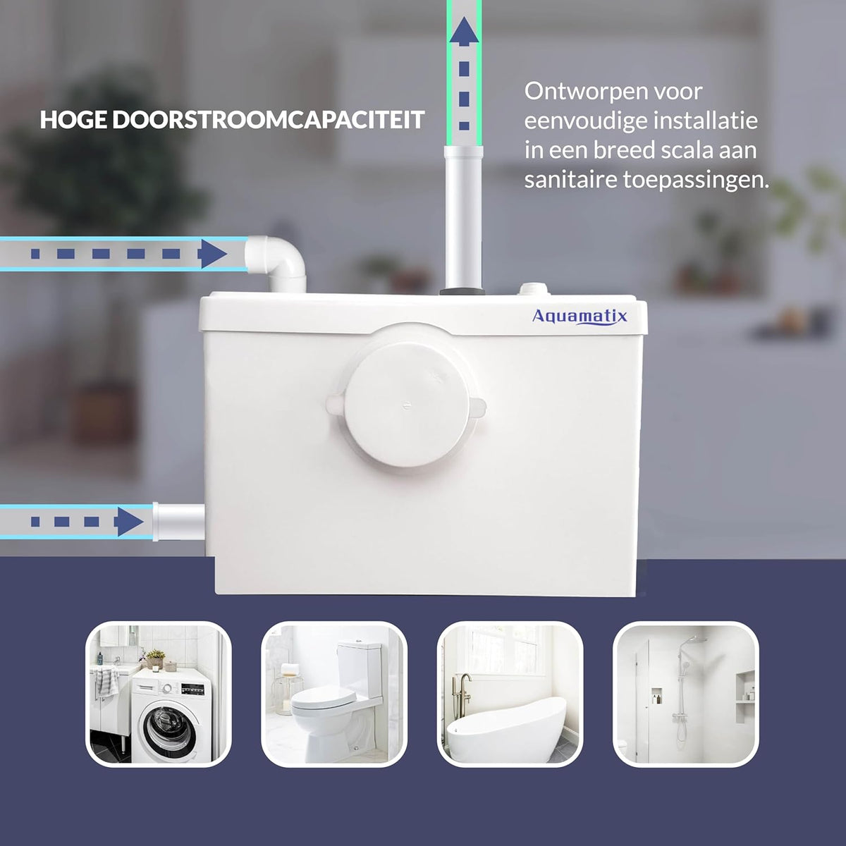 Aquamatix compacte hefinstallatie 600 W met vermaler, afvalwaterpomp tot 10 m opvoerhoogte, met 3 inlaten, voor WC, douche en wastafel