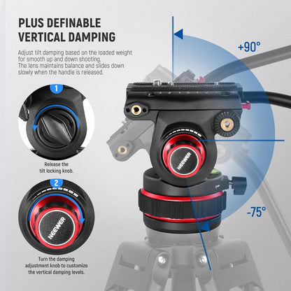 Videostatief – Camerastatief – Camera Statief – Tripod – Filmstatief – Vloeistofkop Met Instelbare Demping – 360° Draaibaar Met +90°/-75° Kanteling