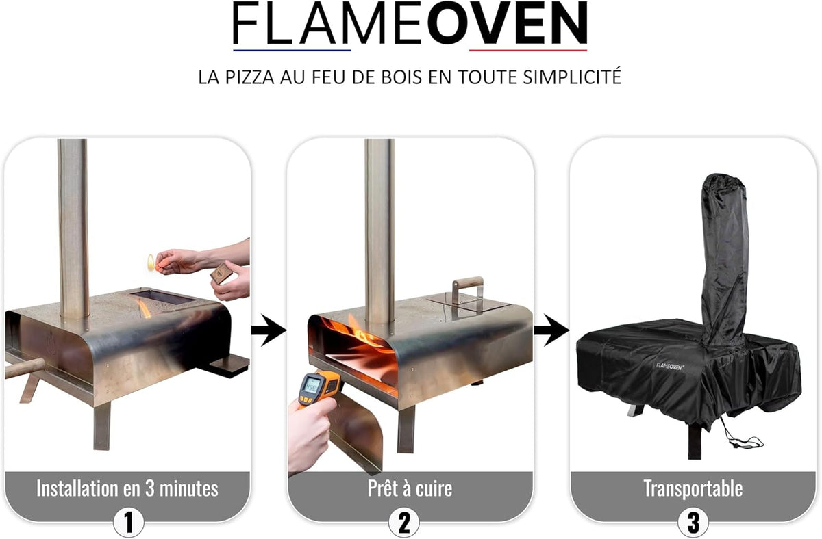 Outdoor pizzaoven op houtvuur ● draagbaar ● dubbel geïsoleerd roestvrij staal ● XXL kookoppervlak ● instelbare luchtstroom ● traditie en moderniteit ● met hoes en schep ● FLAMEOVEN