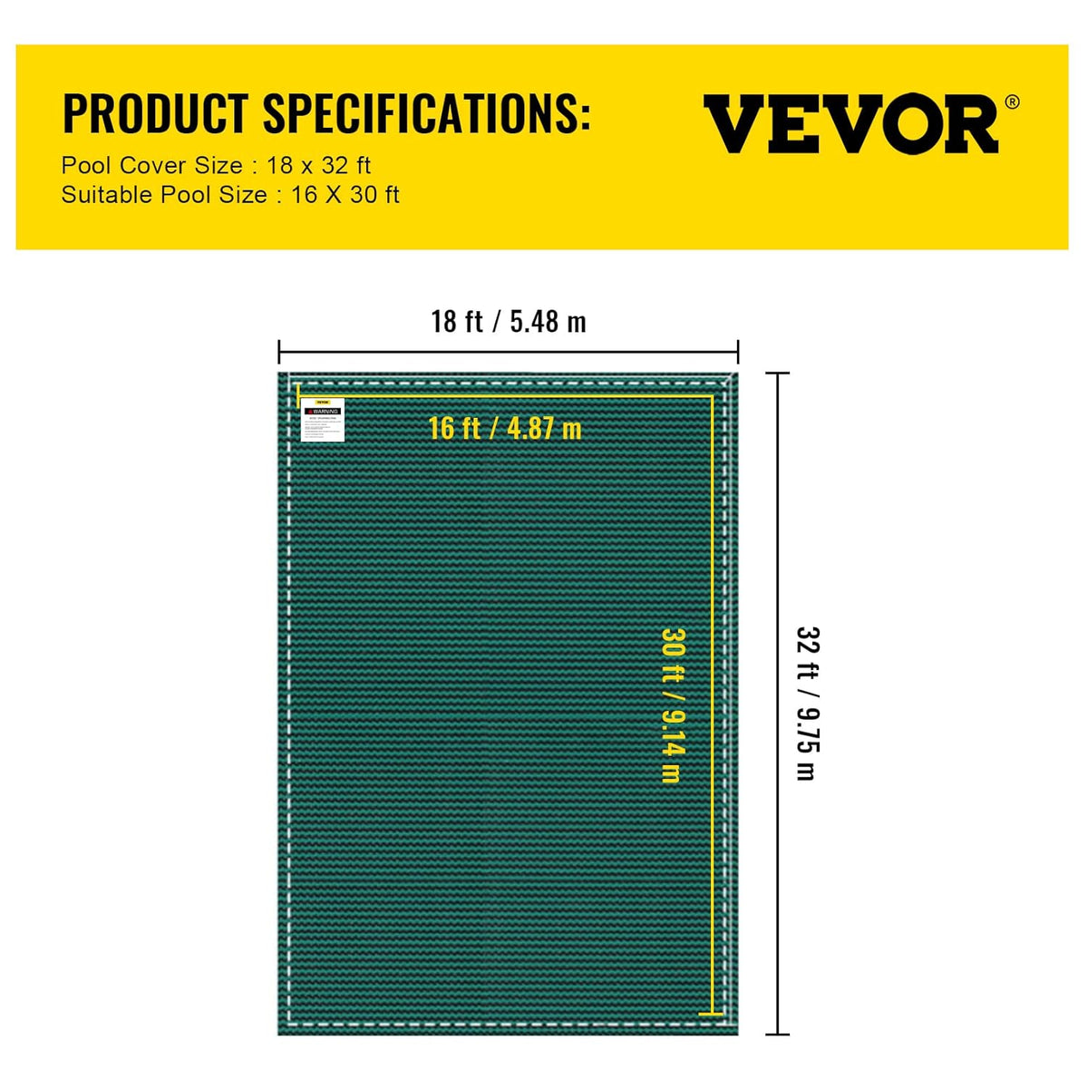 VEVOR Veiligheidsafdekking voor ingegraven zwembaden, 4,9 x 9 m, groen net, veiligheidsdeken, afmetingen 5,5 x 9,8 m, met installatiegereedschap voor winterzwembad, bestand tegen zon, wind