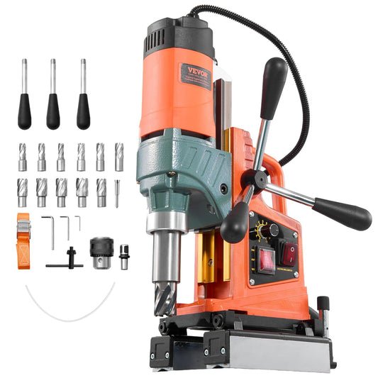 VEVOR Elektrische magnetische kolomboormachine 1400 W, boordiameter 50 mm, snelheid 0-850 omw/min, omkeerbare richting, magnetische kolomboormachine met 11 boorkronen