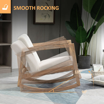 Draaifauteuil – Fauteuil – Lounge Stoel – Relaxstoel – Houten Stoel – Crème Wit – 360° Draaibaar – Robuust Rubberwood Frame