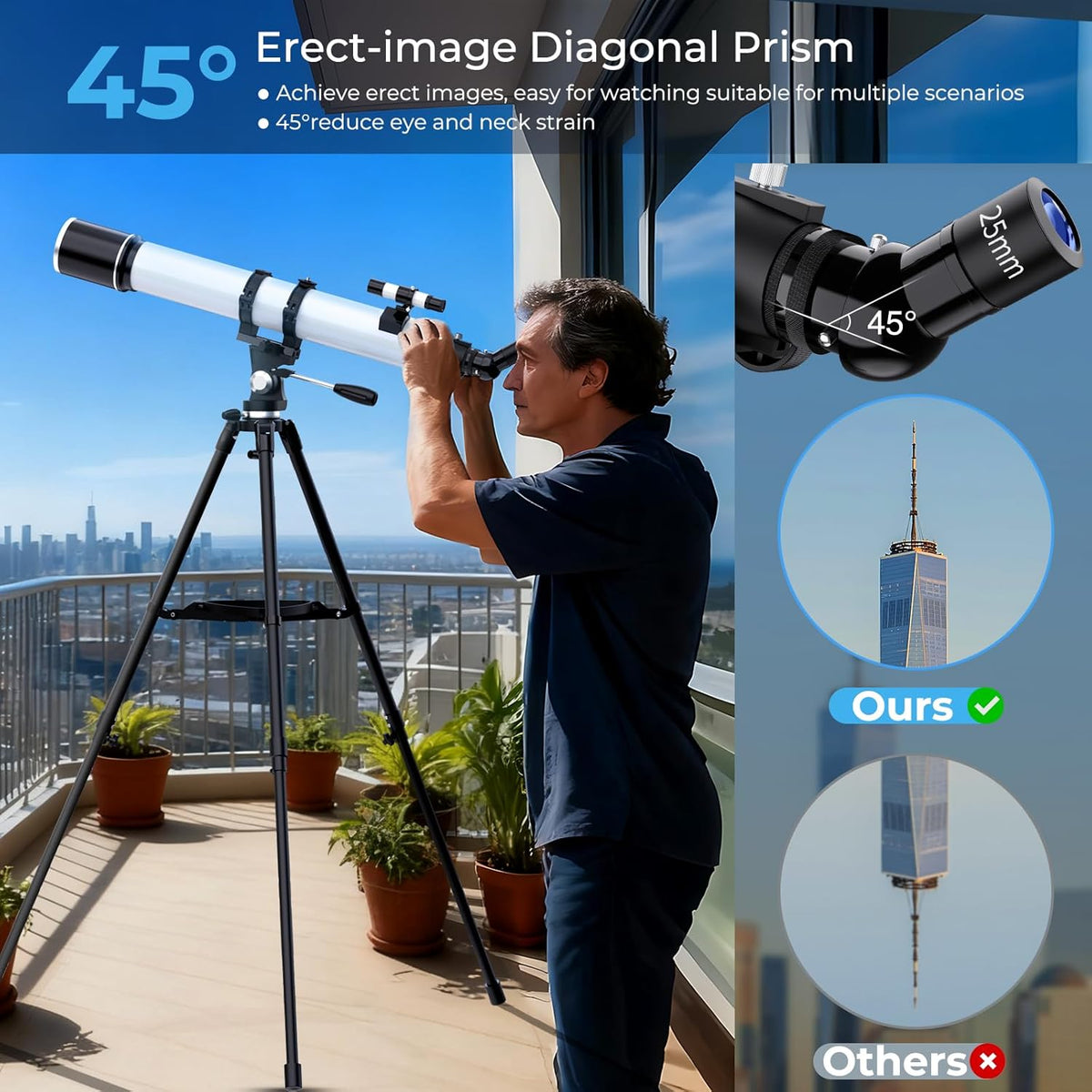 FAMIROSA Telescoop voor volwassenen astronomie, 90 mm diafragma 900 mm refractortelescopen voor kinderen en beginners, vergroting 36X-270X, met telefoonadapter, statief en draagtas (wit)