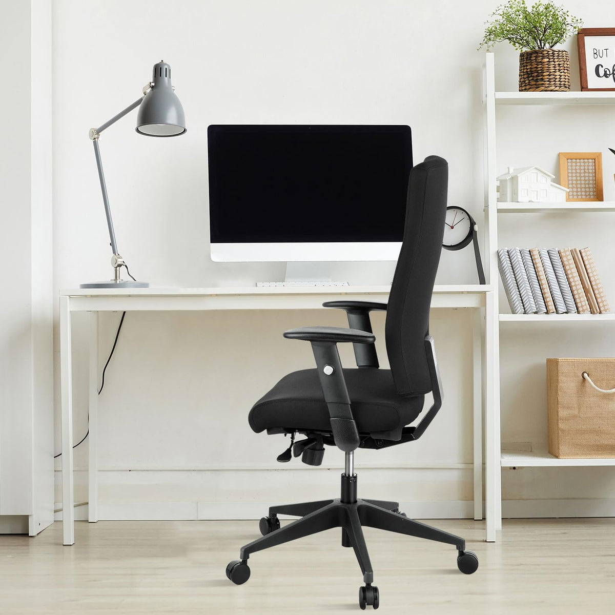 HJH OFFICE 608500 professionele bureaudraaistoel PRO-TEC 300 stof zwart bureaustoel ergonomisch, hoge rugleuning, verstelbare armleuning