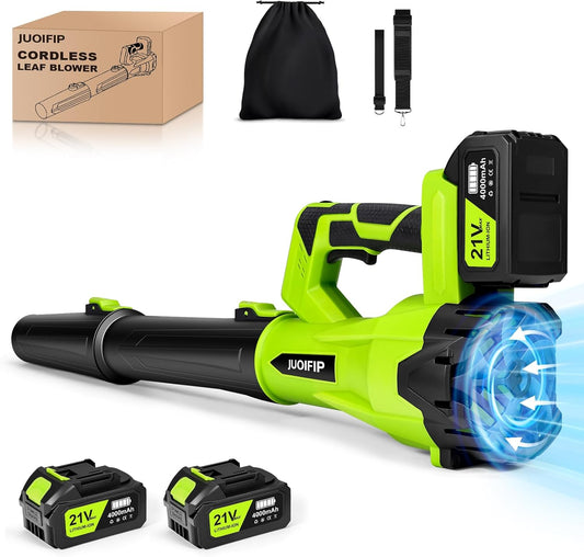 21V accu-bladblazer, elektrische bladblazer met 6-versnellingen schouderband, 2x4Ah batterijen, 290 km/u, 1140 m³/u, draadloze bladblazer voor tuin, blad, stof & sneeuw (batterij inbegrepen)