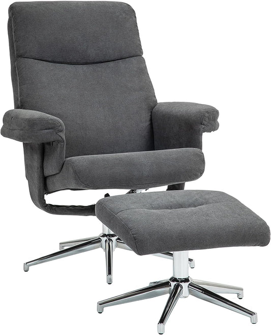 HOMCOM Recliner Chair with Footrest, TV Chair with Reclining Function, Upholstered Chair for Living Room, Bedroom, Velvet, Dark Grey - QUORE