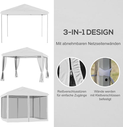 Inklapbaar Paviljoen – Vouwtent – Biertent – Feesttent – Gazebo – Waterafstotend Dak – UV-Bescherming – Stevig Stalen Frame – 3x3 Meter – Crèmewit