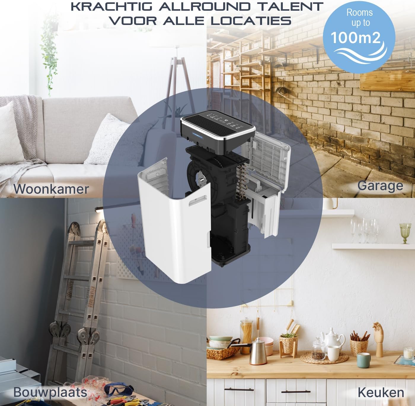 Luchtontvochtiger – Bouwdroger – Ontvochtiger – Luchtdroger – Kelderdroger – Max. 25 Liter Per 24 Uur – Voor Ruimtes Tot 100 m² / 230 m³