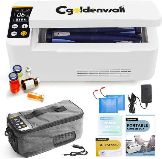 CGOLDENWALL Insuline-koelbox voor medicijnen, 2-20 °C, slimme elektrische mini-koelkast, 180 x 79 x 31 mm, grote capaciteit, meerdere laden voor reizen en huishouden