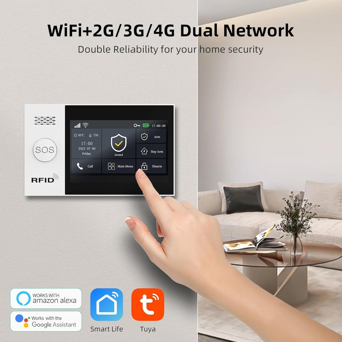 XNY 12-delige kit volledig touchscreen draadloos Smart Home Alarmsysteem, DIY 4G en WiFi inbraakalarmsysteem voor thuisbeveiliging met APP Alert, Bewegingsmelder, Deurraamsensor, Afstandsbediening