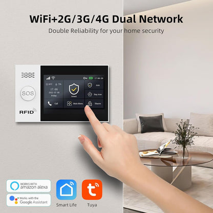 LWOHSI Alarmsysteem voor thuisbeveiliging, draadloze 4,3 inch Fulltouch Screen Alarm Kits met 2MP Beveiligingscamera, Mobiele telefoon APP Alert, Deursensoren, Afstandsbediening, Compatibel met Alexa