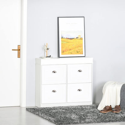 HOMCOM Shoe Cabinet with 4 Drawers Storage Modern Simple Design Cabinet Chipboard MDF White 98 x 24 x 83 cm - QUORE