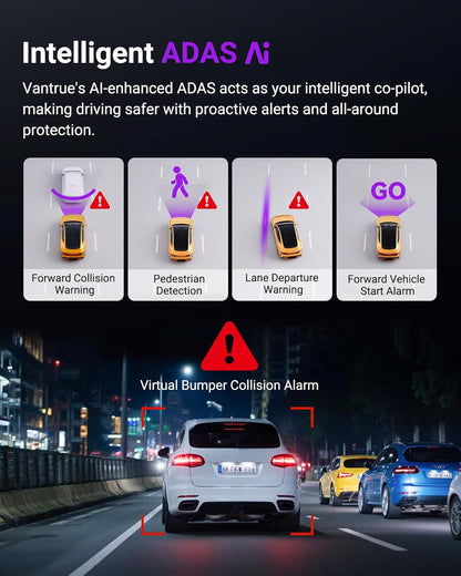 VANTRUE S1 Pro 1CH 2.5K 60FPS Verborgen Dashcam 5GHz WiFi ADAS, STARVIS 2 Platepix Nachtzicht, Dashcam Auto Front Spraakbesturing Dash Cam, GPS, 15 seconden Pre-opname Buffer Parking Mode, Max 1TB