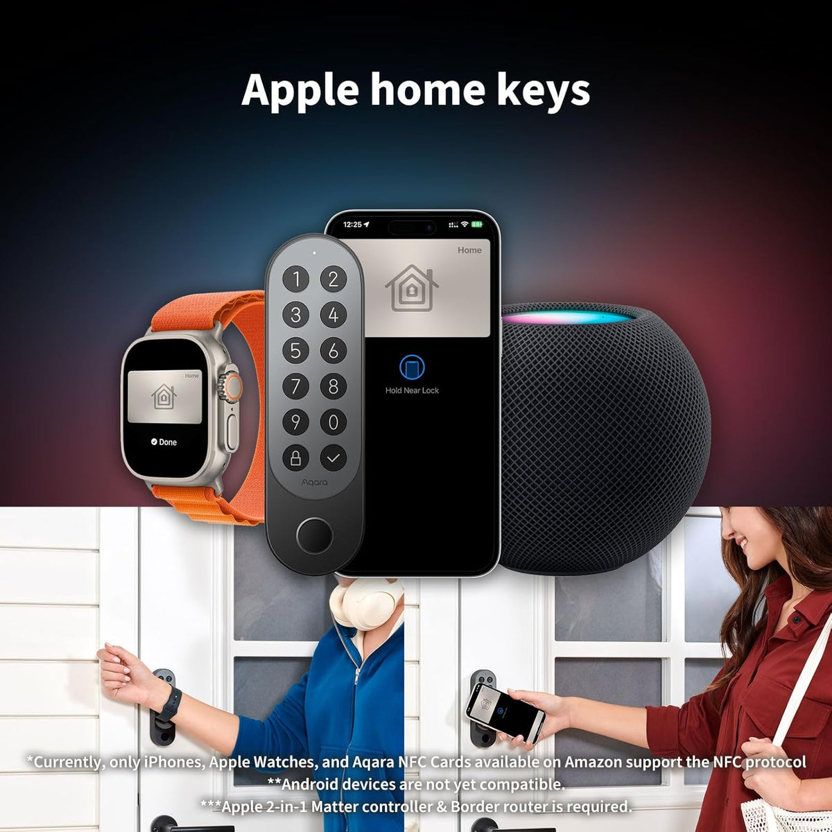 Aqara Smart Lock U200 (Includes Fingerprint Keyboard), Matter over Thread, Smart Door Lock with Apple Home Key and Rechargeable Battery, Supports Homekit, Google Home, Alexa and SmartThings, Black - QUORE