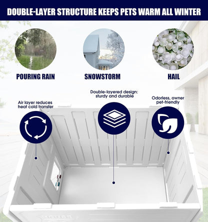 HiCaptain Kattenhuis, outdoor, winterbestendig, voor katten, kunststof verwilderd, outdoor kattenhuis, puppyverblijf voor kleine en middelgrote huisdieren, box voor huisdieren, wit
