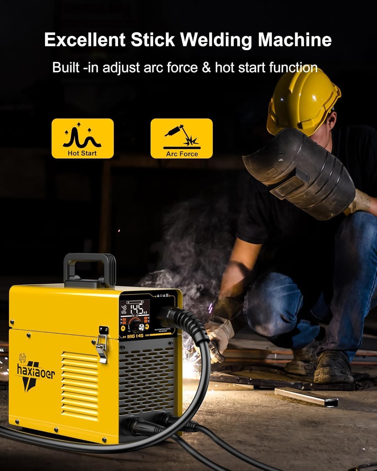 145 A vuldraad lasapparaat zonder gas, 3-in-1 vuldraad, lasapparaat met ARC/Flux MIG/MMA Lift WIG-functie, compact inverter-lasapparaat, led-licht, synergische draadtoevoer