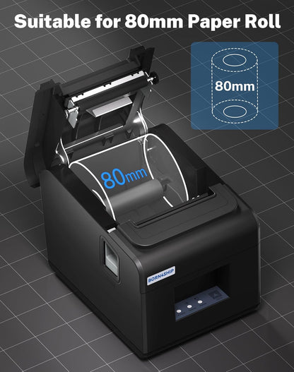 Thermoprinter, bondrukcer, 80 mm, thermische directe printer met USB-seriële LAN-poort, auto-cut lade, POS-printer, compatibel met ESC/POS Mac Windows Linux - V330M