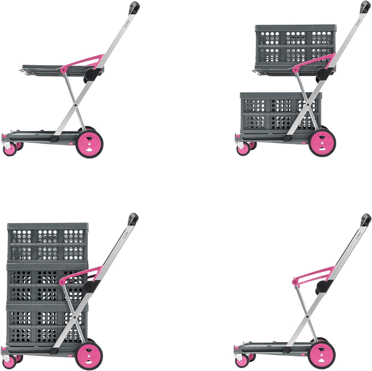 CLAX® Handwagen, transportwagen, platformwagen, trolley, vouwbox inbegrepen, roze