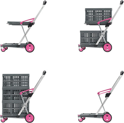 CLAX® Handwagen, transportwagen, platformwagen, trolley, vouwbox inbegrepen, roze