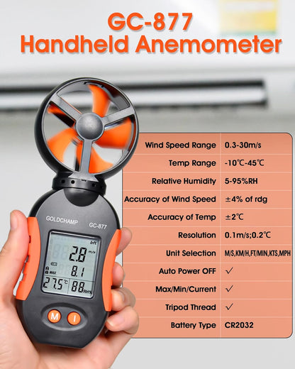 4-in-1 gasdetector voor brandbaar/O2/H2S/CO, geluid/licht/trilalarm en lcd-display, gaslek-detectoren voor huis + hand-anemometer, 5 eenheden & ℃/°F schakelaar, windsnelheidsmeter voor HVAC