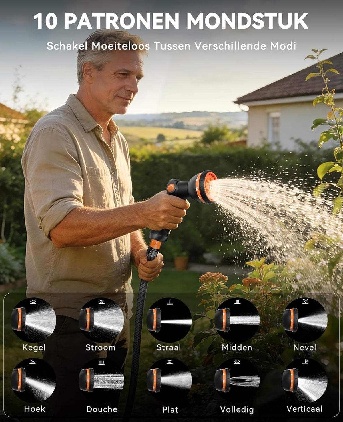 SUNPOW Slanghaspel 20m x 16mm met 10 Standen Sproeikop - Automatisch Langzaam Oprollen, op Elke Lengte te Vergrendelen, 180° Draaibare Koppelingen voor Gazon en Tuin
