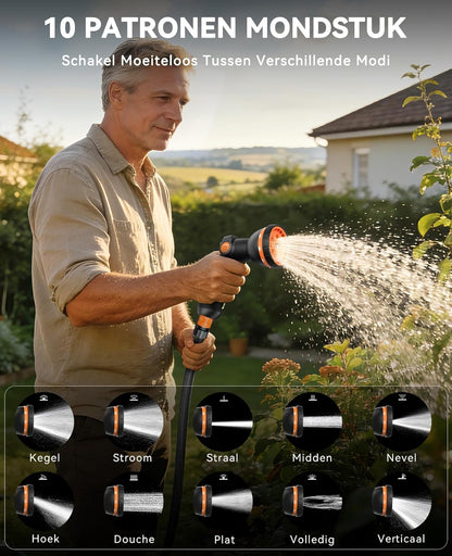 SUNPOW Slanghaspel 20m x 16mm met 10 Standen Sproeikop - Automatisch Langzaam Oprollen, op Elke Lengte te Vergrendelen, 180° Draaibare Koppelingen voor Gazon en Tuin