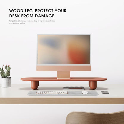Fenge Monitorstandaard, computermonitorverhoger met houten plank en massief houten poten, voor laptop, tv, pc, printer, 86 x 23 x 10,3 cm, belasting van 20 kg (rood)