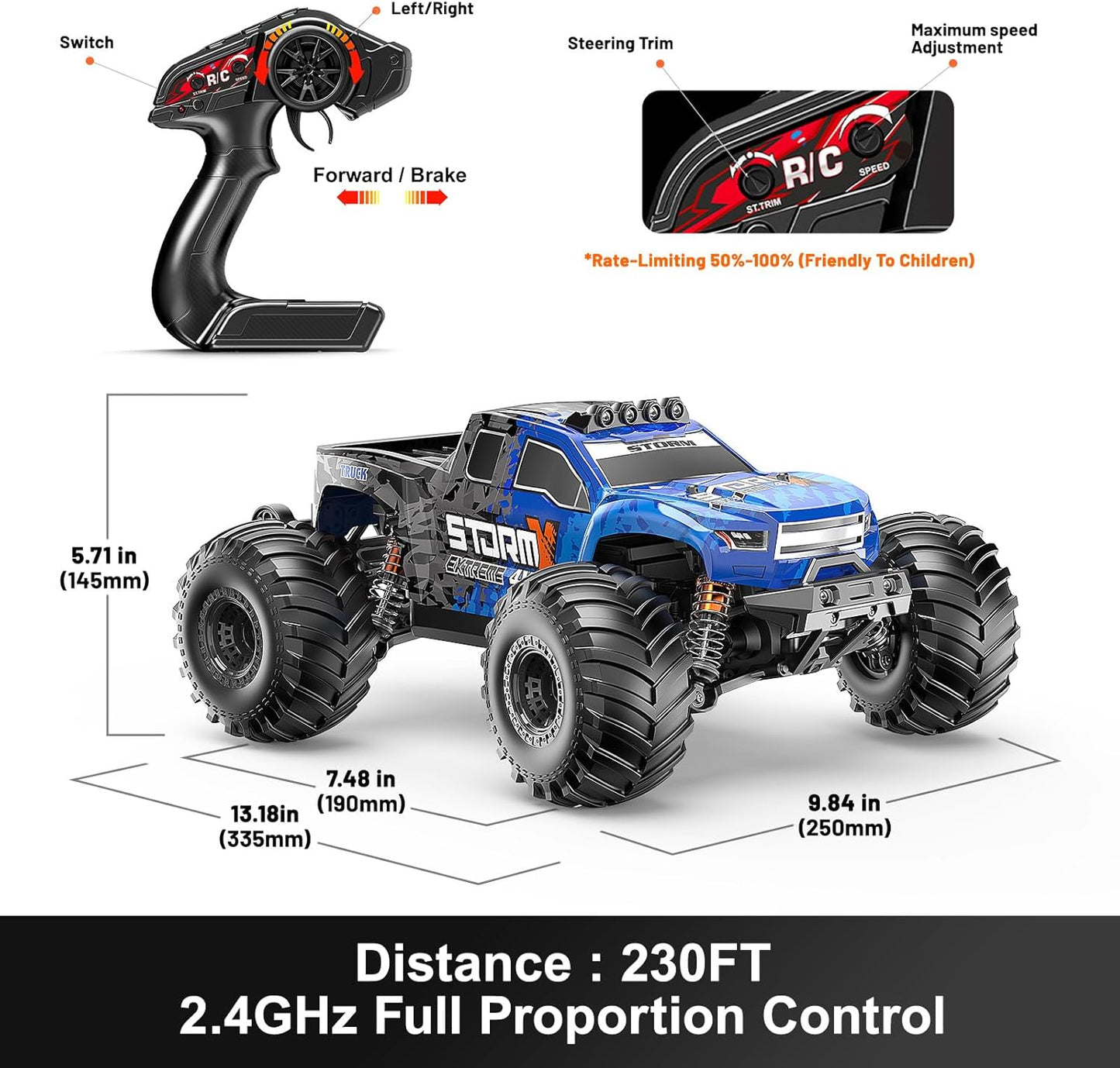 RC Auto 1:14 Off-Road Monstertruck – RC Truck – Afstandsbediening Auto – 4WD Buggy – 4x4 RC Voertuig – 40 km/u Snelheid – Waterdicht Met Metalen Schokdempers