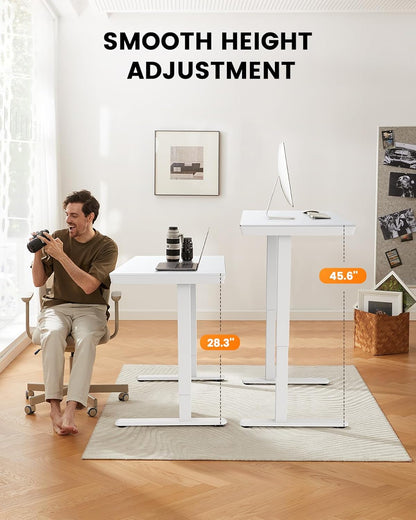 ErGear Electric Standing Desk, 120x60cm Glass Height Adjustable Standing Desk with Drawer and 2 Charging Ports, 3 Memory Stand Desk for Home Office (Glass White Top + White Frame) - QUORE