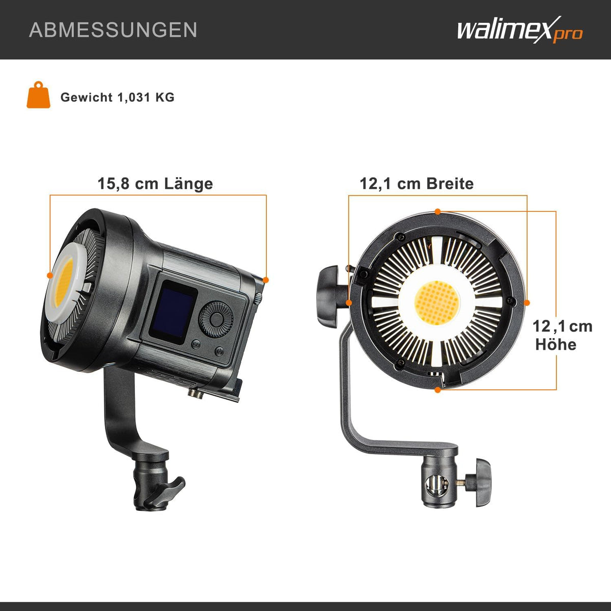 Walimex pro Niova Compact Bi Color dimbare LED-videolamp met Bowens-reflector, studiolicht met COB LED-technologie, 3000-6500 K, CRI=95+, lichtsterkte verstelbaar van 10-100%, 120W