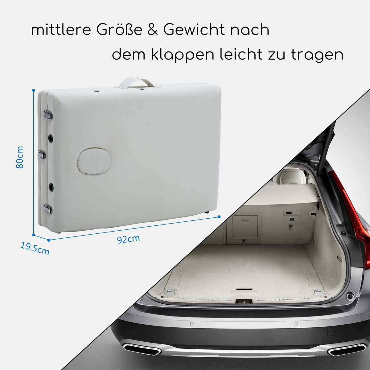 Opvouwbare Massagetafel – Behandelingstafel, Behandelbank, Massagebed, Therapietafel – 3-Delig, Wit – Verstelbare Hoogte 69-81 Cm – 7 Cm Fijncelschuim