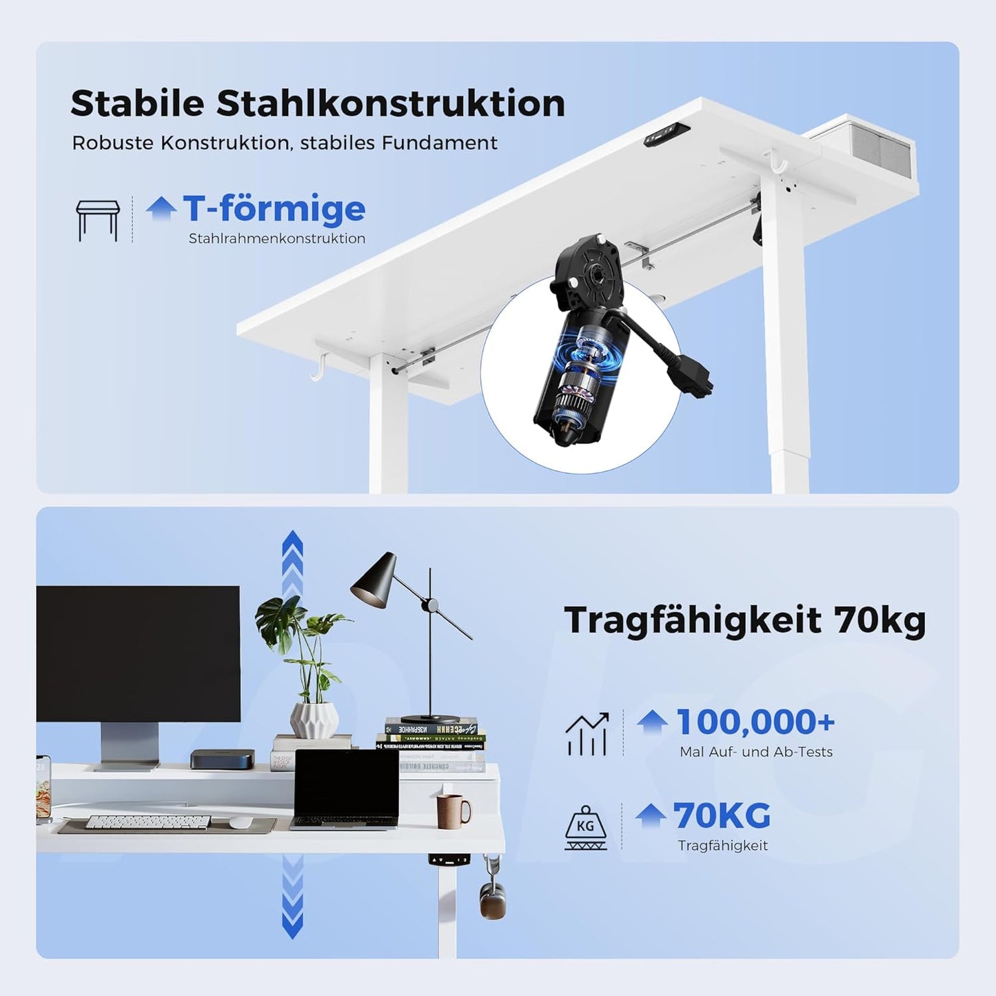 Agilestic In hoogte verstelbaar bureau met twee laden, 160 x 60 cm, elektrische computertafel met geheugenfunctie, kantoor- en thuisbureau, wit