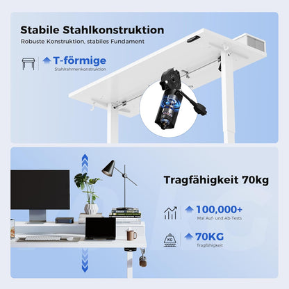 Agilestic In hoogte verstelbaar bureau met twee laden, 160 x 60 cm, elektrische computertafel met geheugenfunctie, kantoor- en thuisbureau, wit