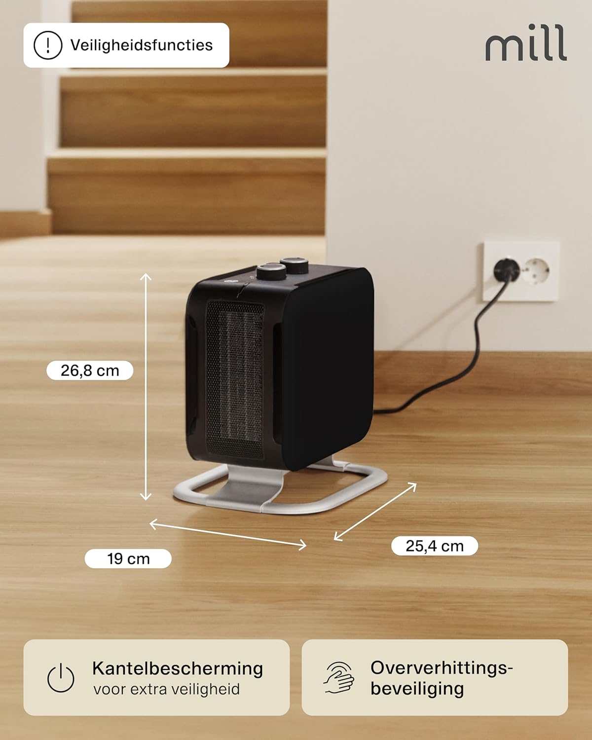 Mill Compact Fan Heater (Zwart, 5-30 m²)