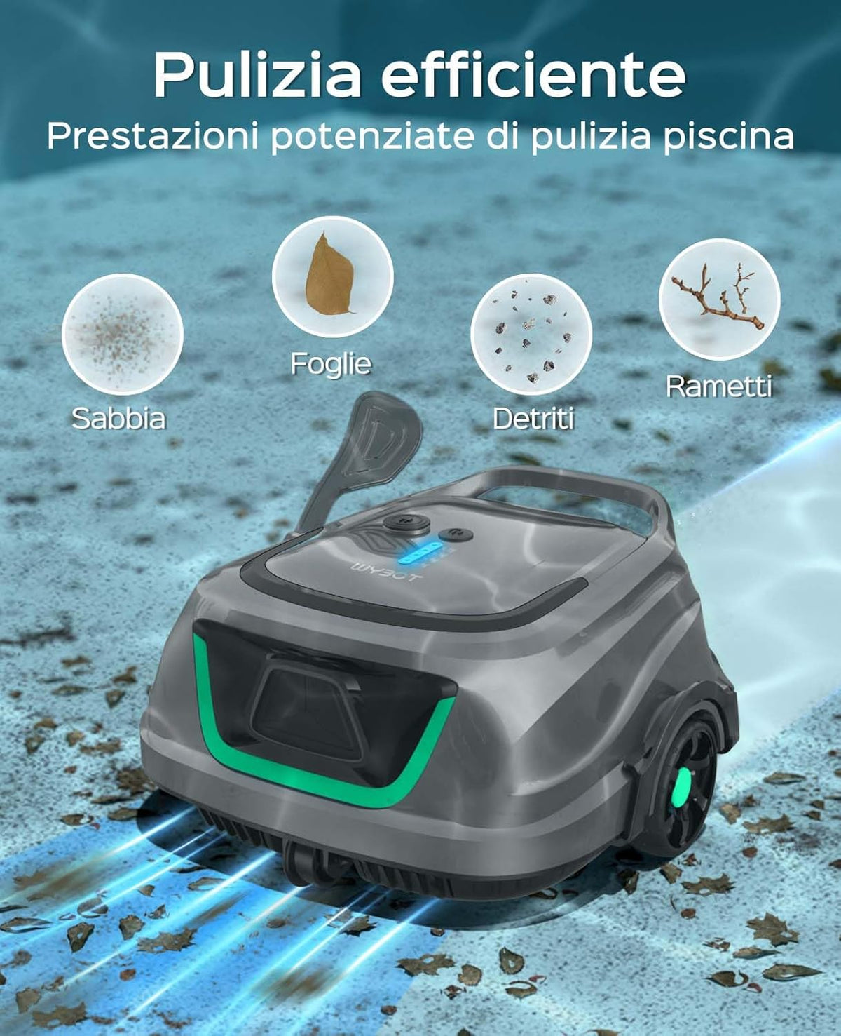 WYBOT A1 Zwembadrobot met accu, draadloze zwembadstofzuiger met 120 minuten looptijd en dubbele filtratie, automatisch parkeren voor opstelzwembaden met platte bodem tot 100 m², 2,5 uur snel opladen