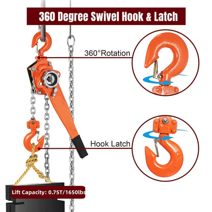 Nisorpa 3/4Ton Chian Hoist 6 M 1500lbs 20ft Kettingblok Hendel Hoist met Haak Handleiding Ratchet Ketting Blok Hoist Kom Langs Trekker Katrol voor Magazijn Transport Industriële