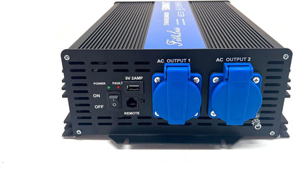 Pure Sine Wave Power Inverter DC12V naar AC230W 50Hz met dubbele Shuko stopcontacten, DC5V USB-poort, LCD Wire Remote Kit voor Europese markt. (12V 1500W)
