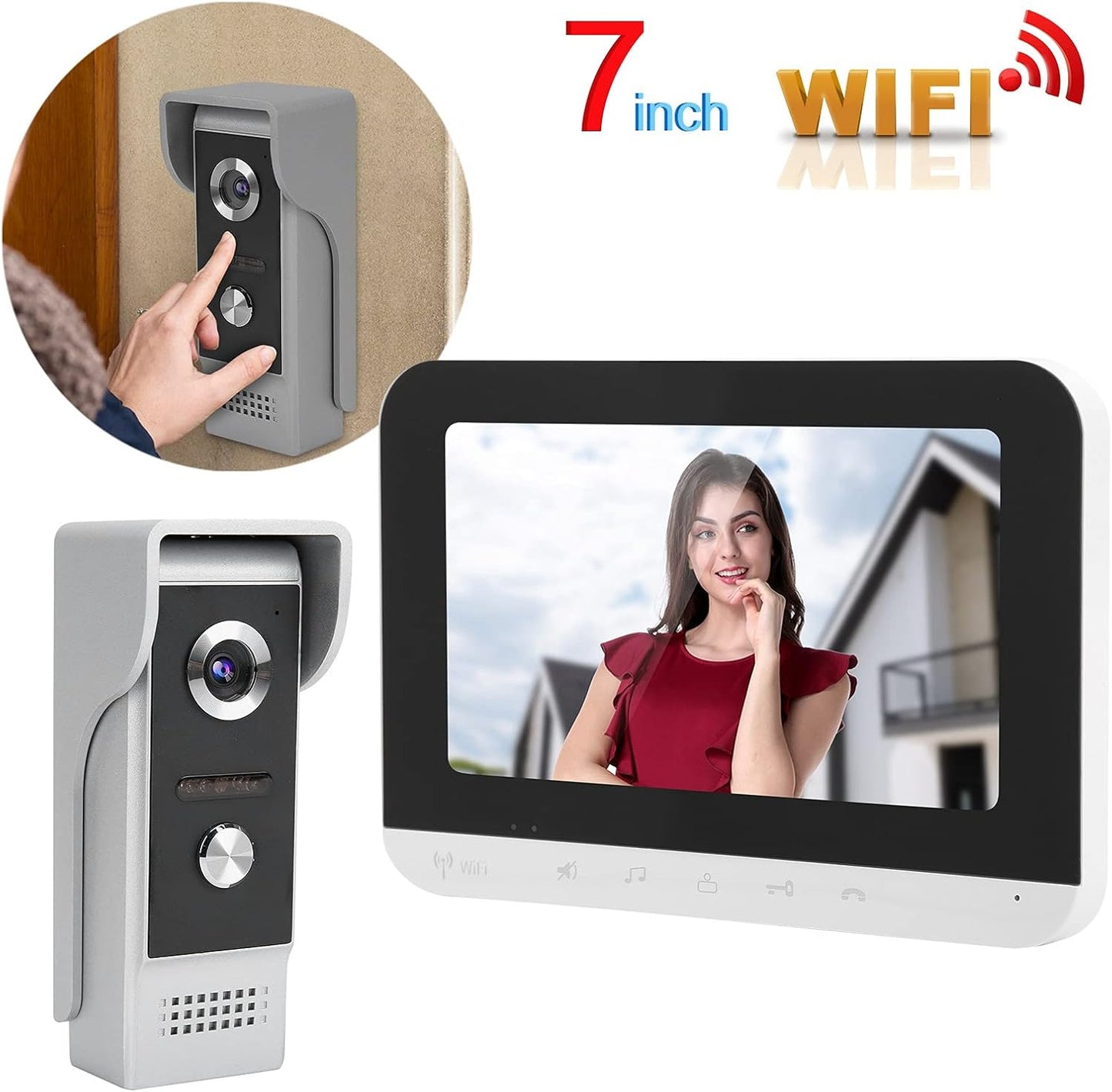 Dioche 7 Inch Bedrade Wifi-video-deurintercom, Intelligent Video-deurtelefoon-intercomsysteem, Video-deurbel-intercom-deurtelefoon met Nachtzichtcamera, APP-ontgrendeling op Afstand(EU)