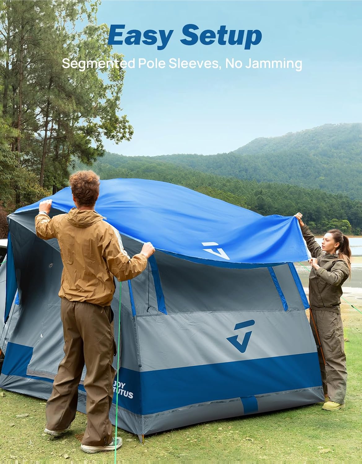 JOYTUTUS SUV-tent voor camping, 4-6 personen, 234 x 234 x 210 cm (l x h), waterdicht PU 2000 mm, dubbellaags, ontwerp met dubbele deur, outdoor, camping, reizen, blauw