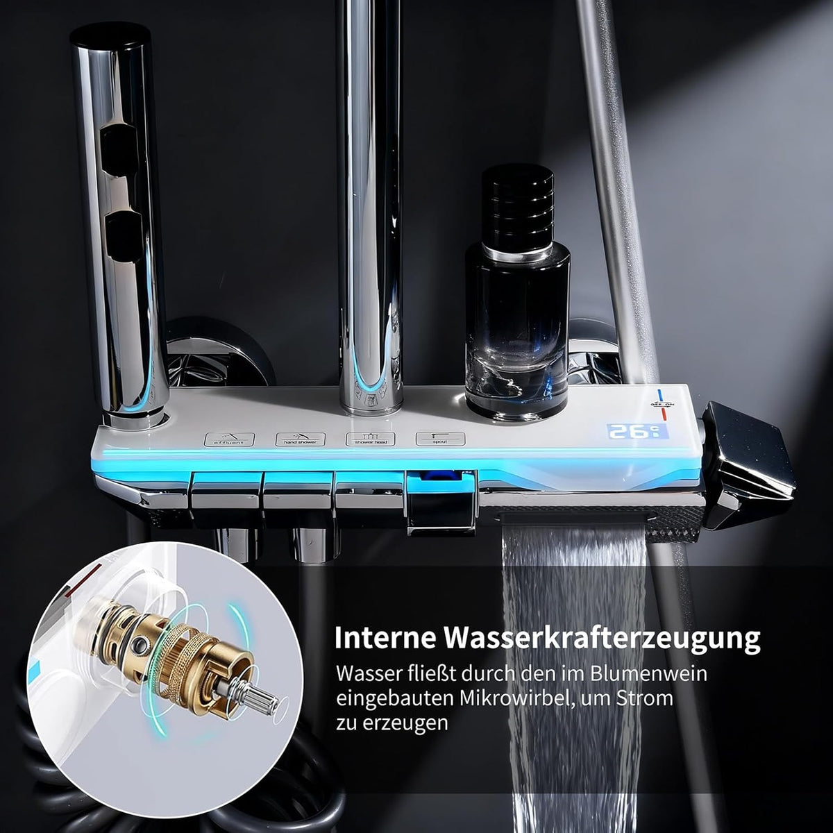 Doucheset – Regendouche – Handdouche – Watervaluitloop – Bidet Spray – LED Temperatuurdisplay – 30 cm Regendouchekop