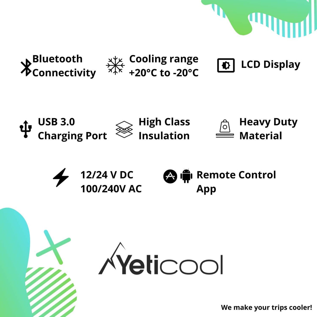 Yeticool TX50 Elektrische compressorkoelbox, dual-zone, app-besturing via Bluetooth, 12/24 V en 230 V, voor auto, vrachtwagen, boot